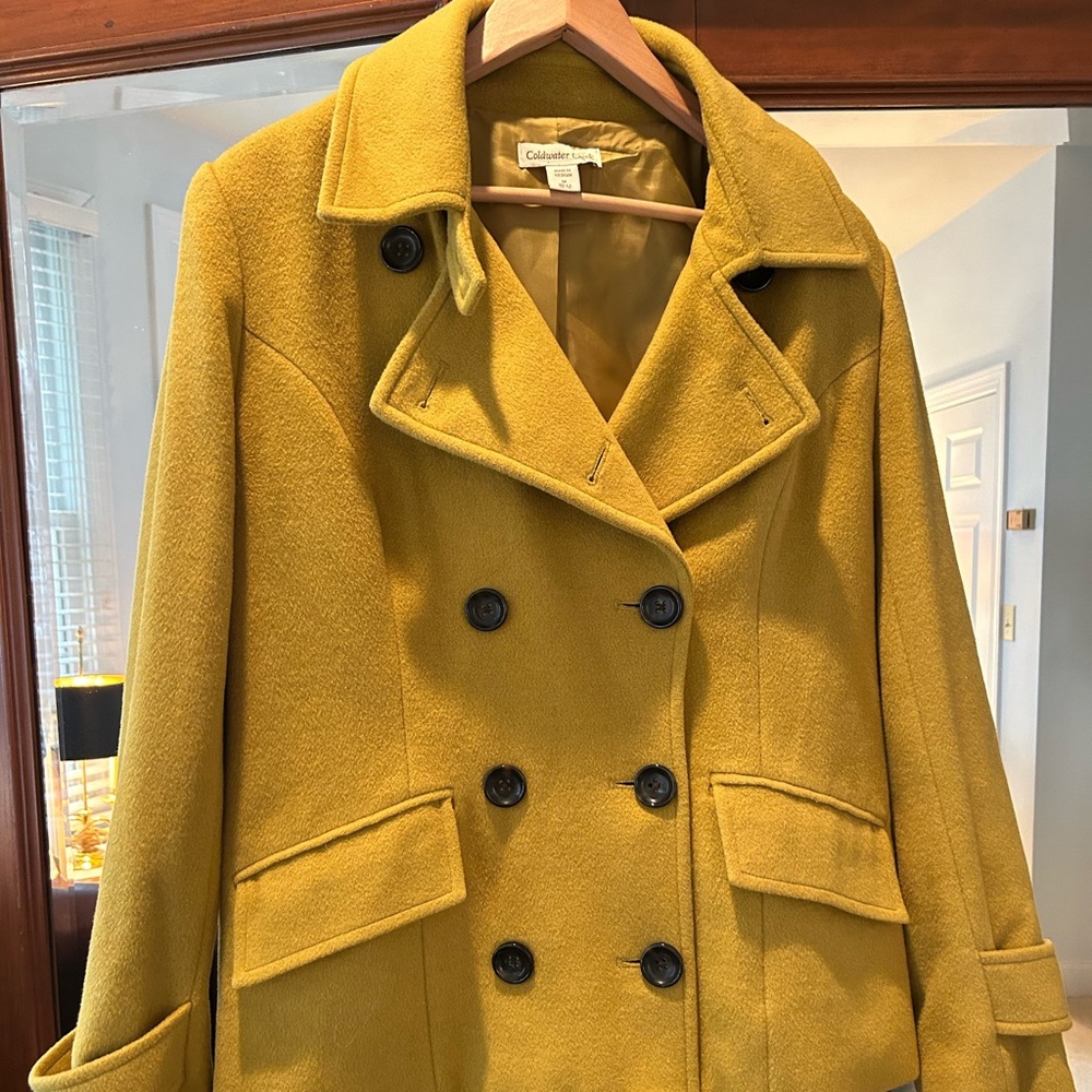 Coldwater Creek Yellow Pea Coat Double-Breasted Wool Blend